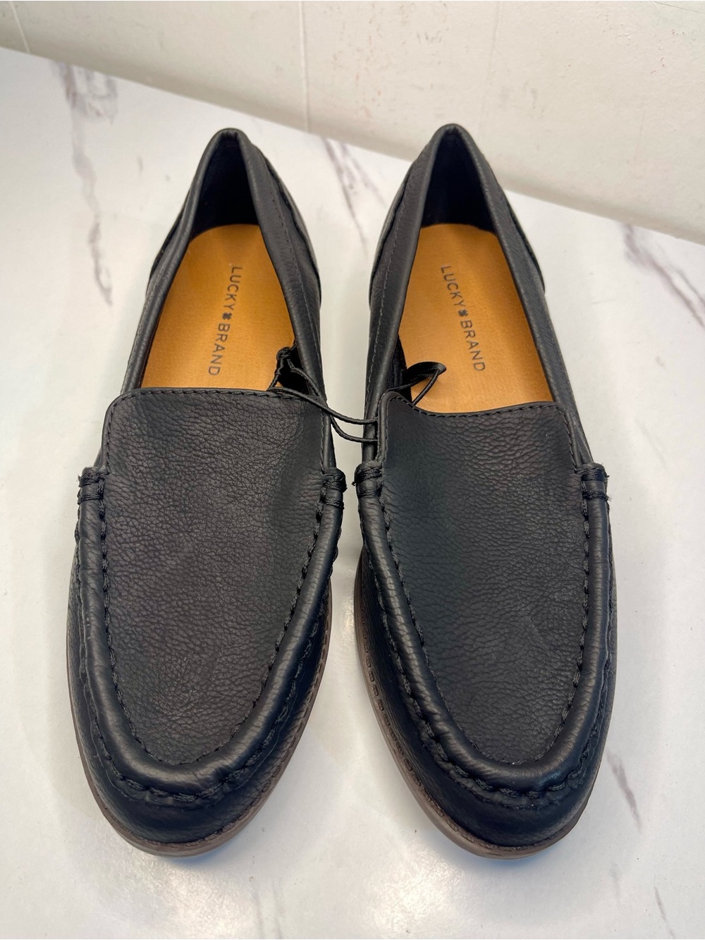 Lucky Brand Black Leather Slip-On Driving Loafers 5.5M